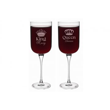 Kieliszki do wina z grawerem - prezent dla Pary Młodej - King&Queen - KL020
