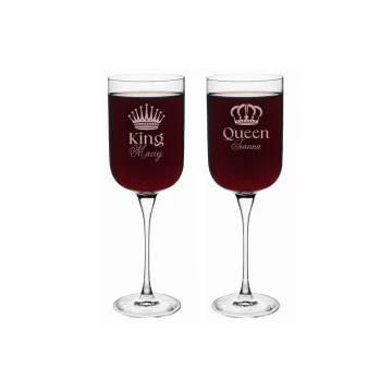 Kieliszki do wina z grawerem - prezent dla Pary Młodej - King&Queen - KL020