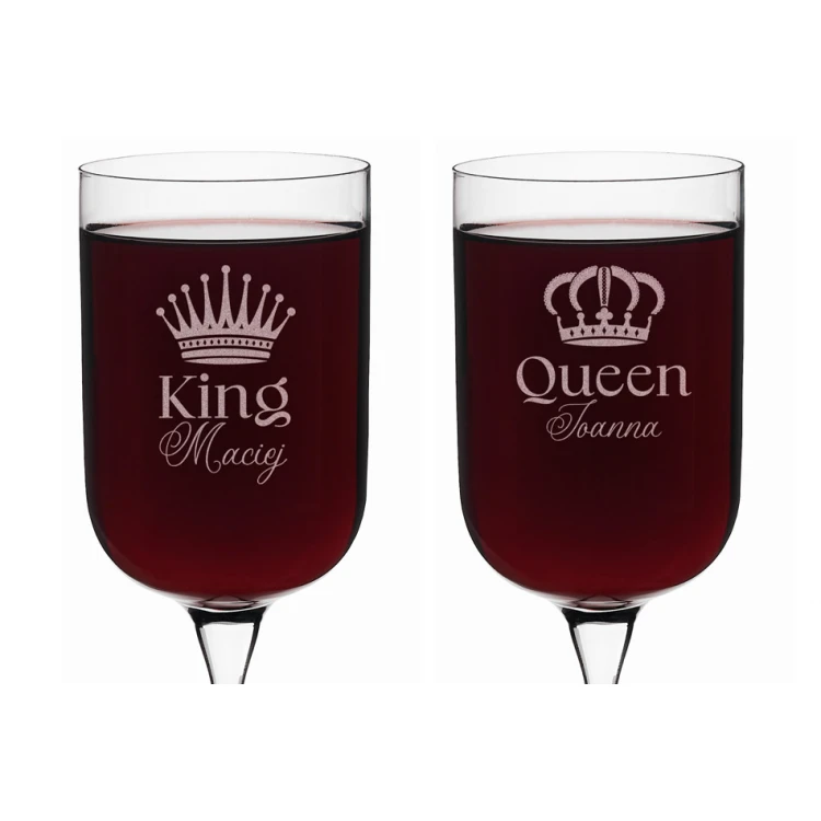Kieliszki do wina z grawerem - prezent dla Pary Młodej - King&Queen - KL020