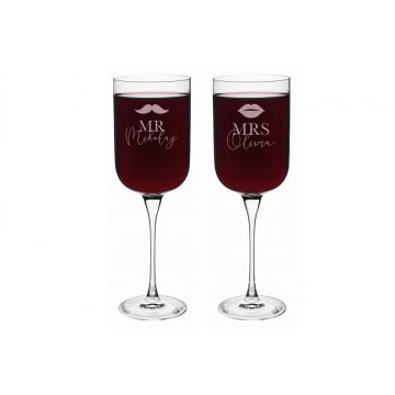 Kieliszki do wina z grawerem - prezent dla Pary Młodej - Mr&Mrs - KL022