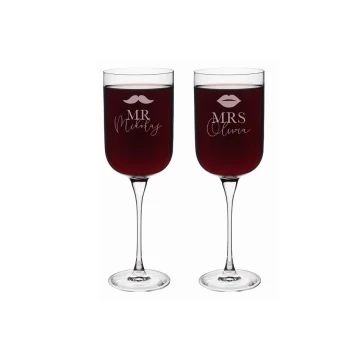 Kieliszki do wina z grawerem - prezent dla Pary Młodej - Mr&Mrs - KL022