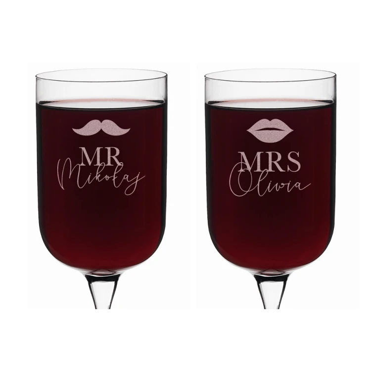 Kieliszki do wina z grawerem - prezent dla Pary Młodej - Mr&Mrs - KL022