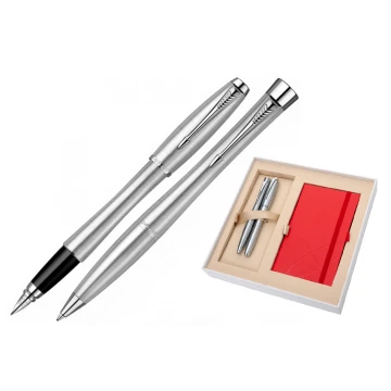 Zestaw Parker URBAN Metro Metallic CT pióro wieczne i długopis z czerwonym notesem - PAR137-DUO-SW