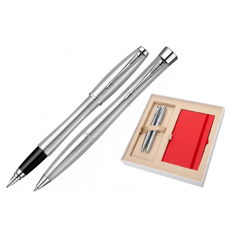Zestaw Parker URBAN Metro Metallic CT pióro wieczne i długopis z czerwonym notesem - PAR137-DUO-SW