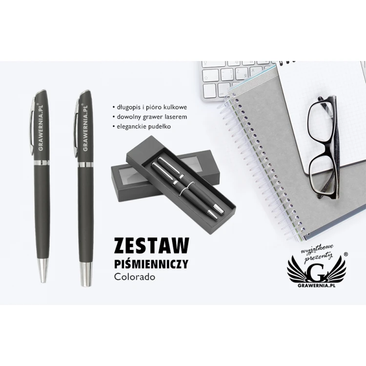 Zestaw piśmienniczy z grawerem - COLORADO - grafitowy - KP009