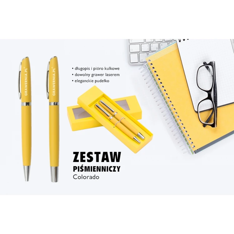 Zestaw piśmienniczy z grawerem - COLORADO - żółty - KP010