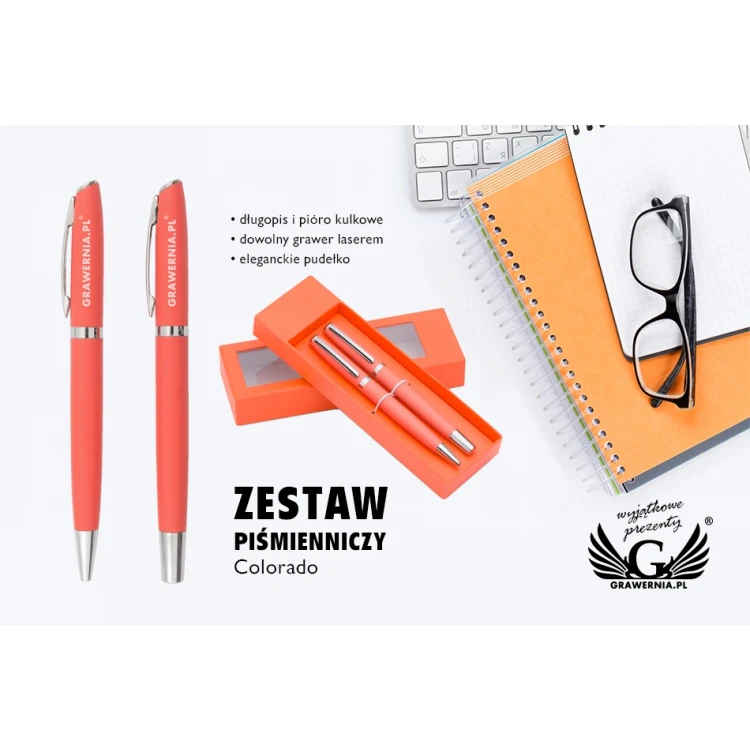Zestaw piśmienniczy z grawerem - COLORADO - pomarańczowy - KP011