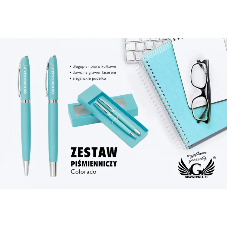 Zestaw piśmienniczy z grawerem - COLORADO - niebieski - KP013