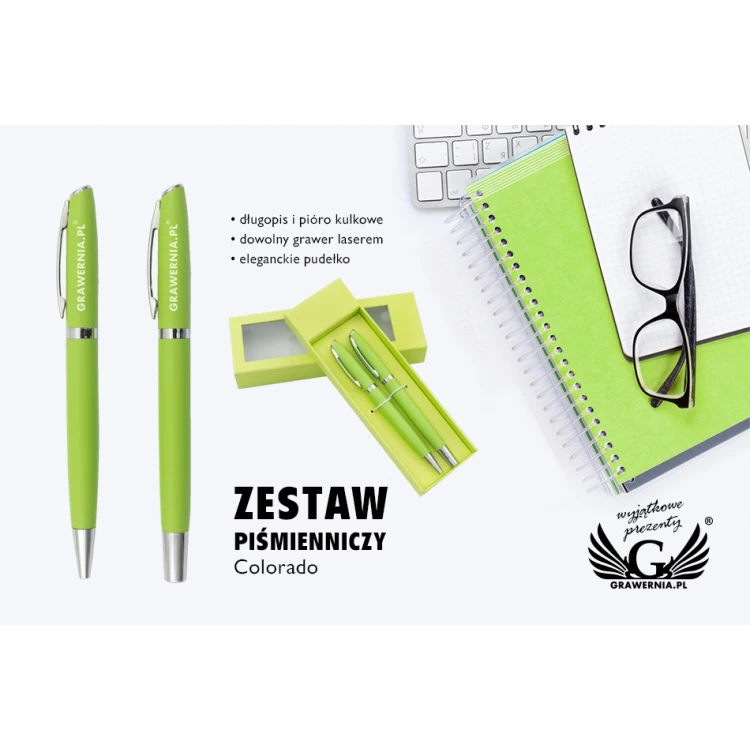 Zestaw piśmienniczy z grawerem - COLORADO - zielony - KP014