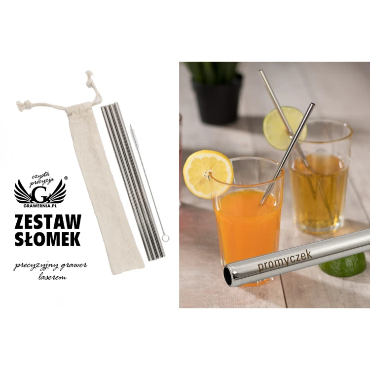 Słomki stalowe Sunny 4 sztuki - dowolny grawer laserem - KCH009