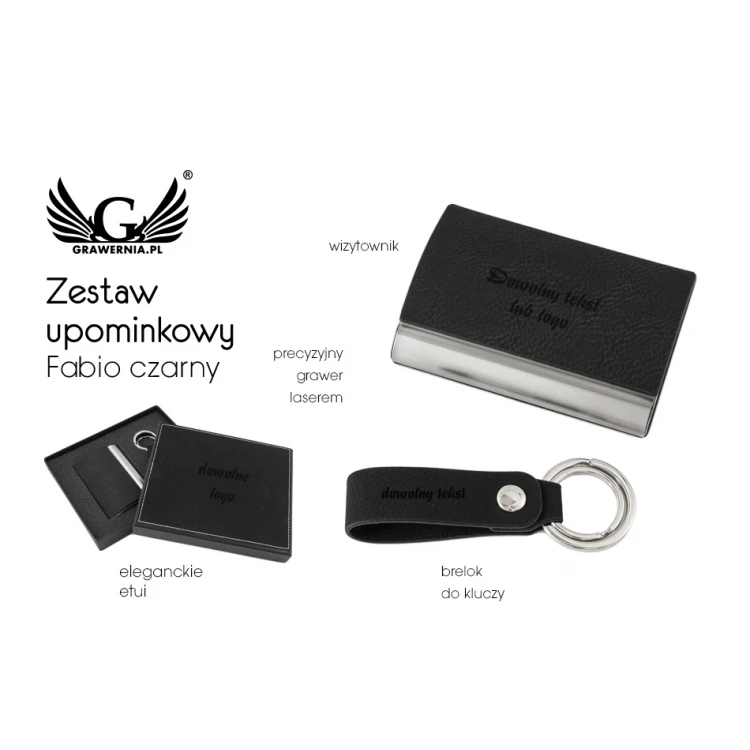 Zestaw upominkowy wizytownik + brelok - Fabio czarny z grawerem - ZU003