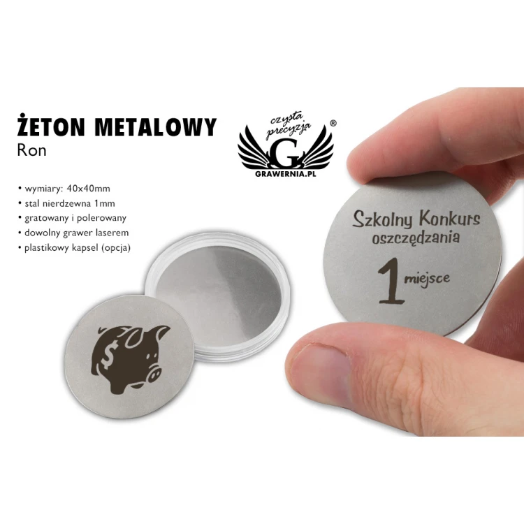 Żeton metalowy Ron - średnica: 40mm - grawer laserem - BM036